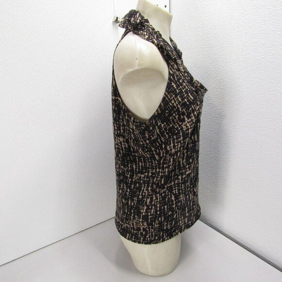 NEW LELA ROSE Women's Silk Ruffle Blouse Brown/Black Size 8 - Picture 7 of 12